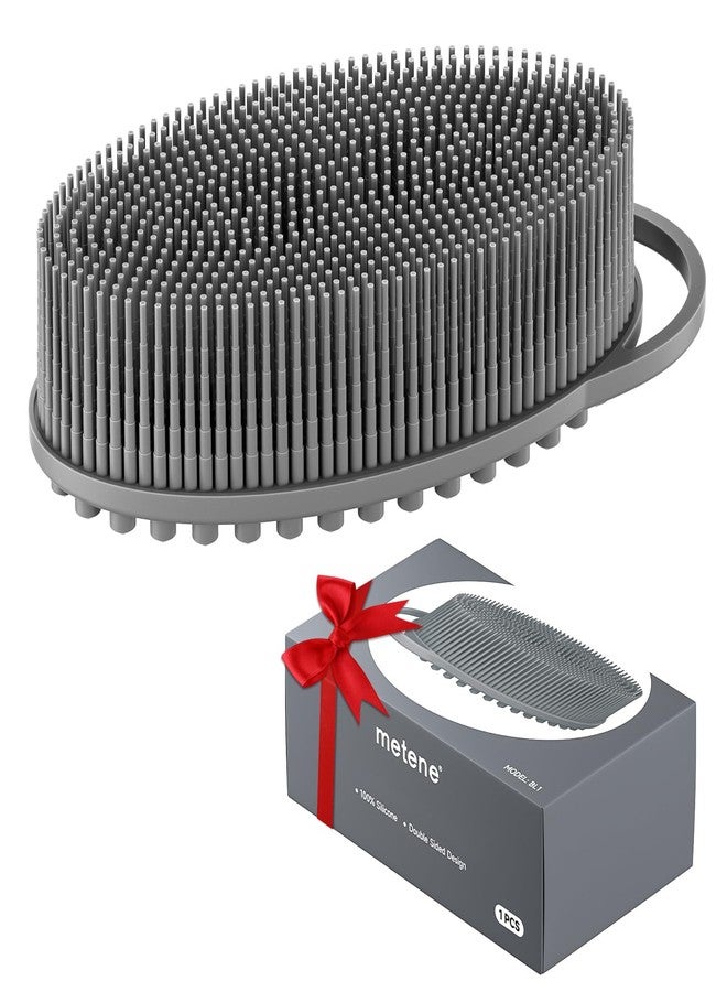 ميتين ليفة تقشير الجسم من السيليكون من ميتين مع حلقة، ليفة تقشير الجسم للرجال والنساء، ليفة سيليكون للاستحمام، سيليكون ناعم للاستحمام وروتين العناية بالبشرة (رمادي) - Image 1